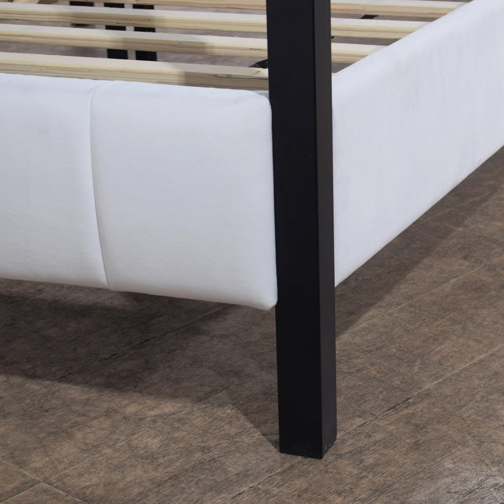 California King Size Upholstered Canopy Bed Frame, Modern Luxury Channel-Tufted Headboard and Footboard, Platform Bed