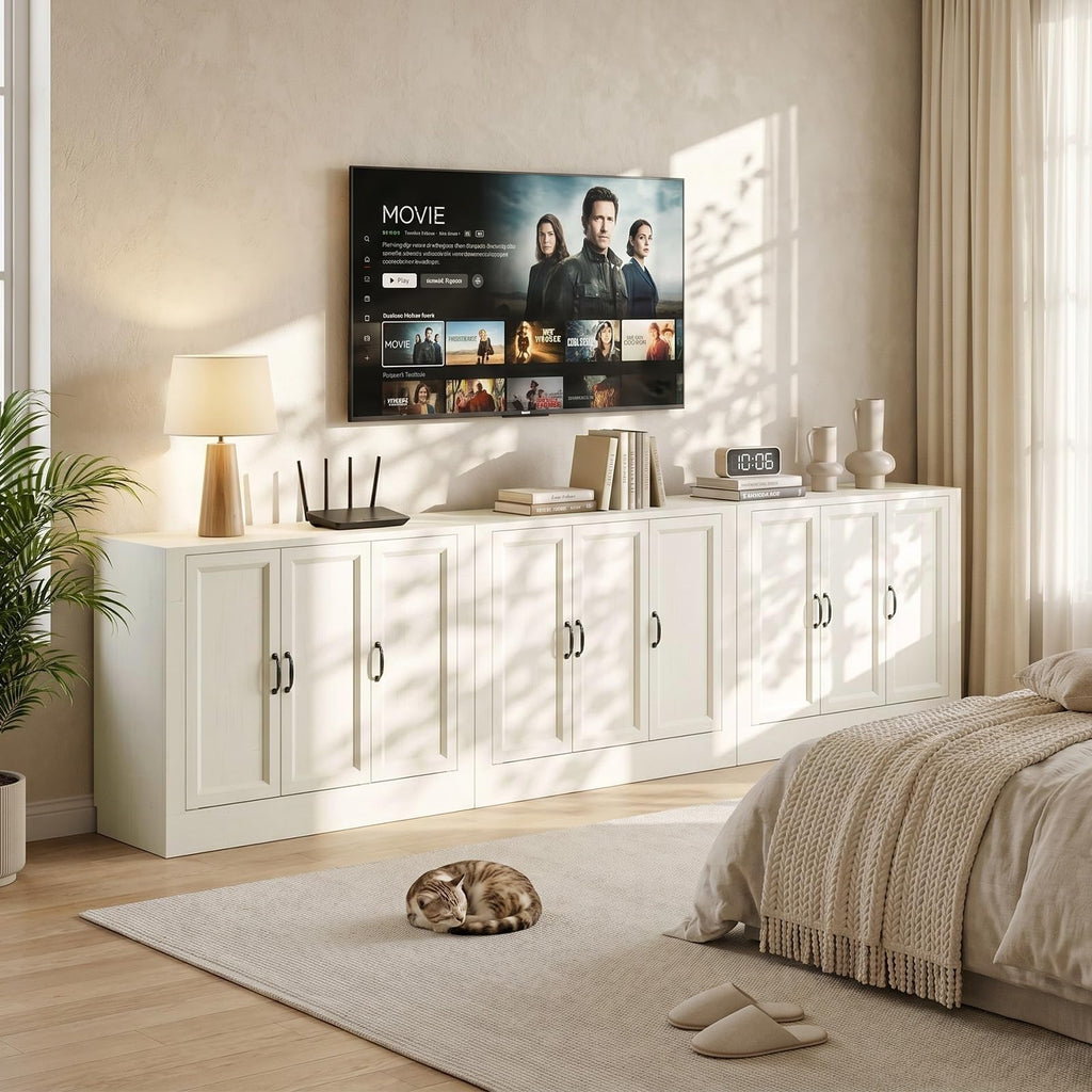 117" Modular Buffet Sideboard Cabinet Set of 3, Extra Long Coffee Bar Storage Cabinet with Adjustable Shelves &