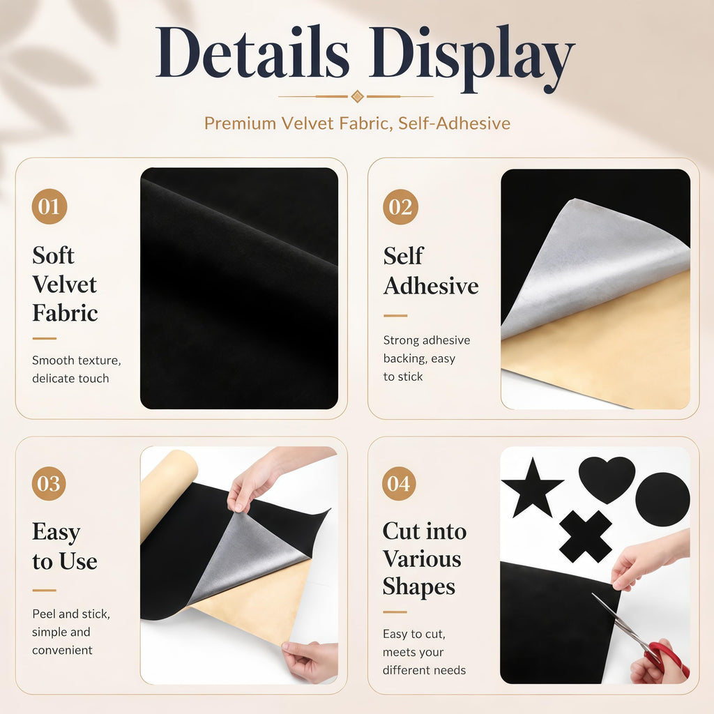 Self Adhesive Felt Fabric, 130''L x 17''W Velvet Drawer Liner Roll