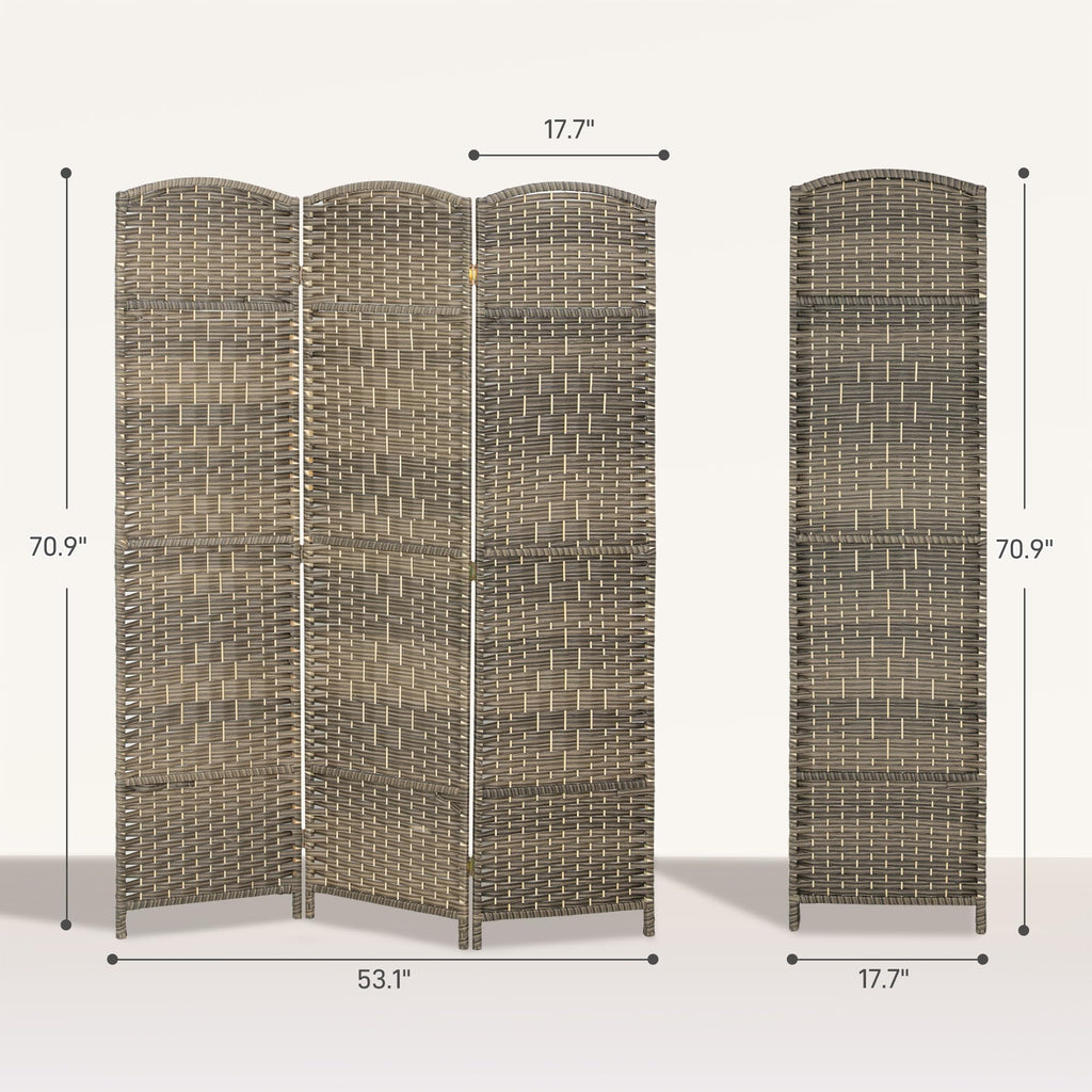 3 Panel Room Divider 6 Ft Privacy Screen Hand-Woven Dark Rustic Oak