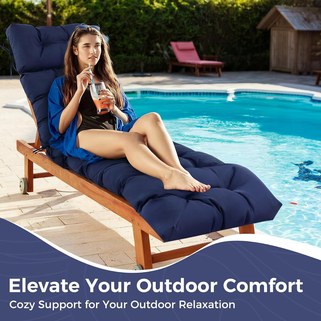 Outdoor Chaise Lounge Cushions, Waterproof Lounge Chair Cushions | 75.1x22.8x4.7 Inch, Navy Blue, Fade Resistant