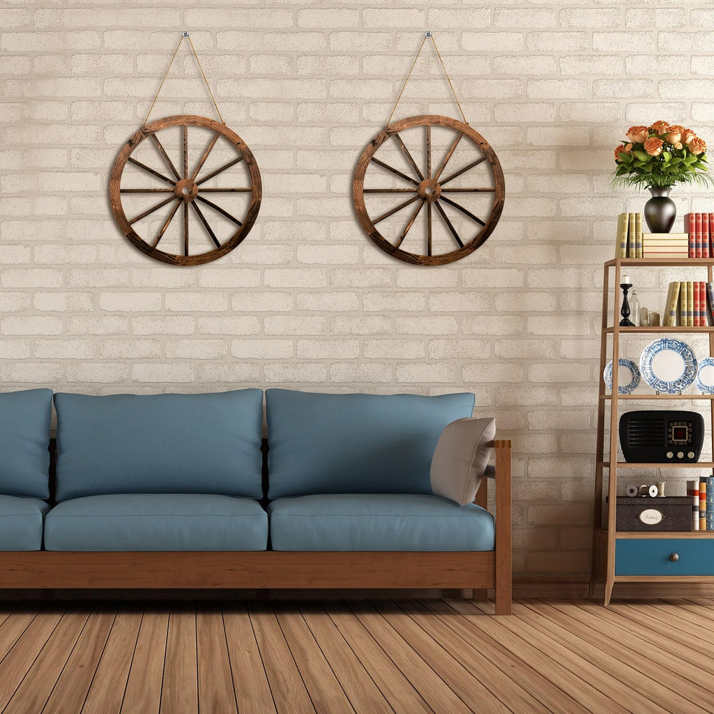 2 Pcs 18 Inch Wooden Wagon Wheel Decor, Western Rustic Decorations