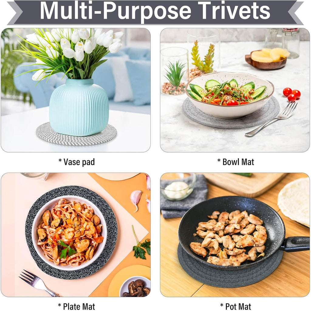10" Trivets for Hot Dishes, Hot pots and Pans, Heat Resistant Pot Holders, Hot Pads for Countertops - Set of 6