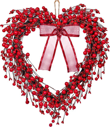 16in Valentine's Day Heart Wreath with Red Berries Red Heart Wreaths Handmade Valentines Day Wreath Rustic Twig