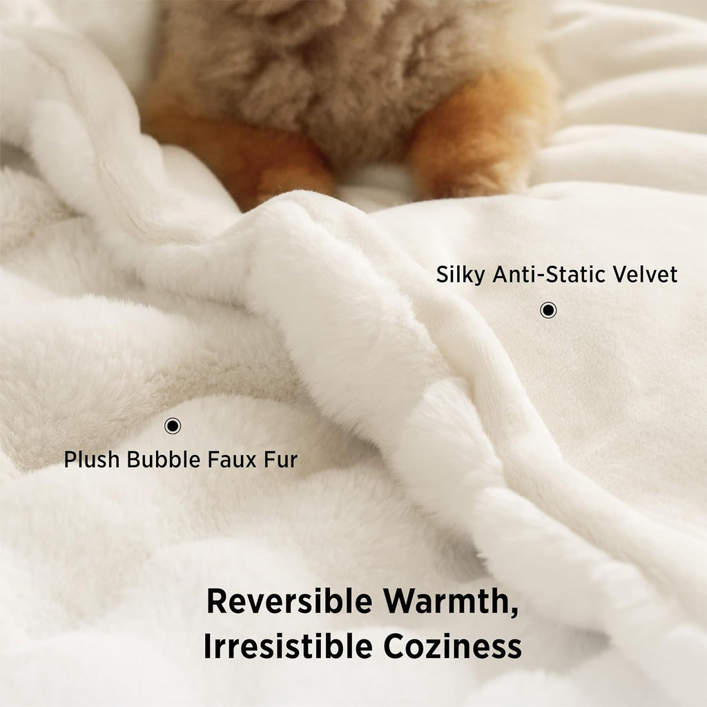 GentleSoft Bubble Faux Fur King Size Blanket for Bed, Fluffy Fuzzy King Blanket for Winter, Soft Cozy Faux Fur