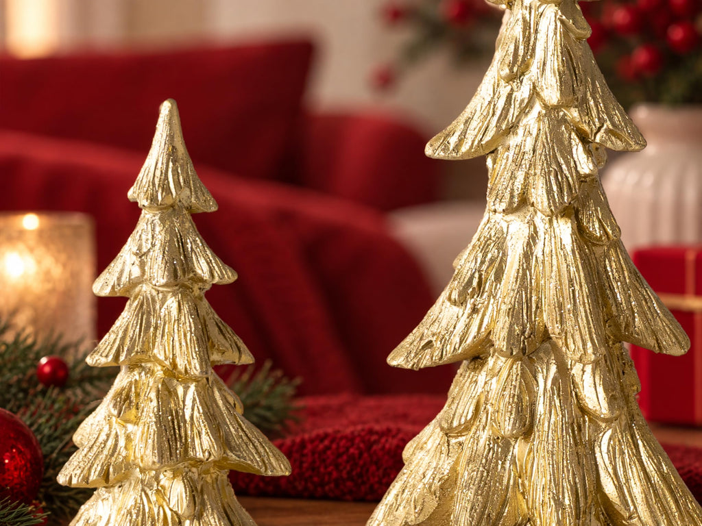 3PCS Gold Christmas Tree Figurines, Resin Tabletop Decor