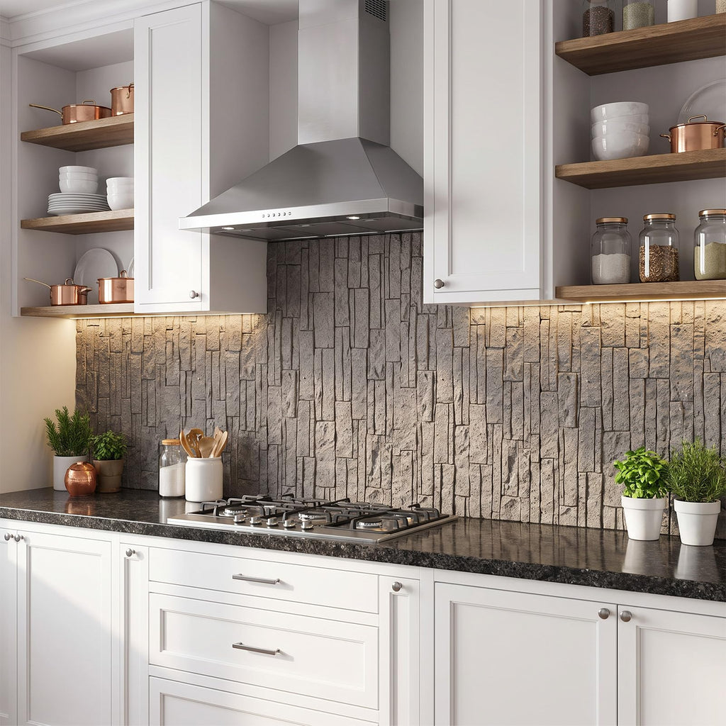 3D Faux Stone Wall Panels, 4 PCS PU Wainscoting Panel - Stacked Stone Design for Interior Wall Decor, Home & Office