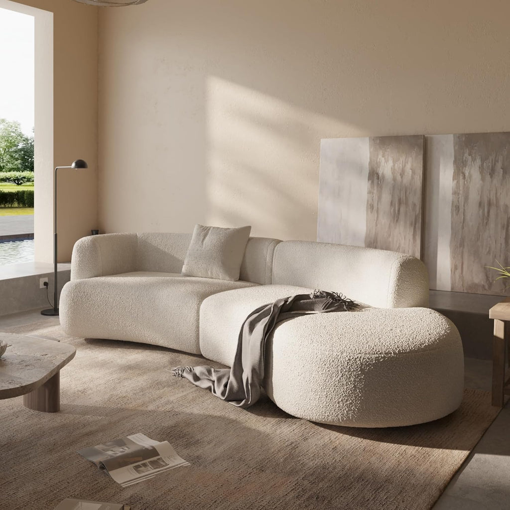 Acanva Modern Curved Sectional Living Room Couch, Minimalist Comfy Boucle Fabric Modular Sofa for Apartment