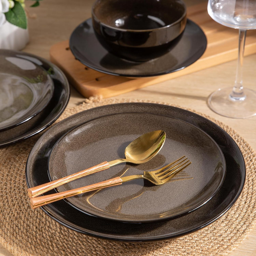 Ceramic Dinnerware Sets for 6,Stoneware Plates and Bowls Sets,Handmade Reactive Glaze Dishes Set,Chip Resistant and