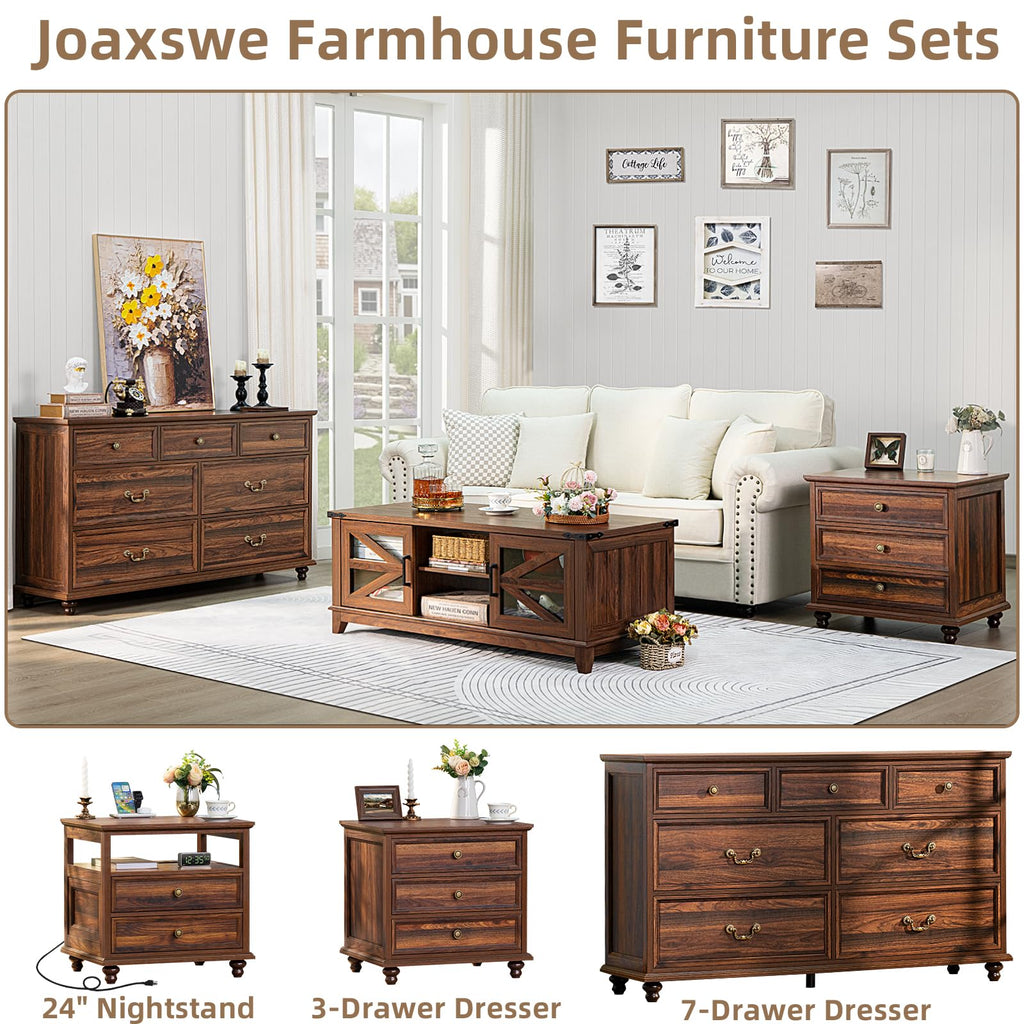 Farmhouse 54" 7 Drawers, Vintage Wood Chest of Drawers w/ 4 Wooden Legs, Wide Closet Storage Dressers Organizer