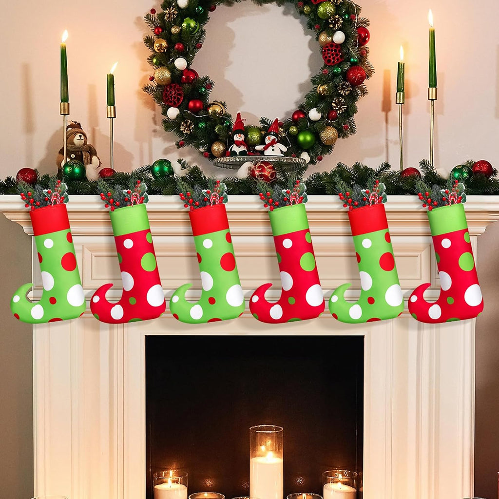 Inch Large Elf Christmas Stockings Red Green Xmas Decor - Set of 8