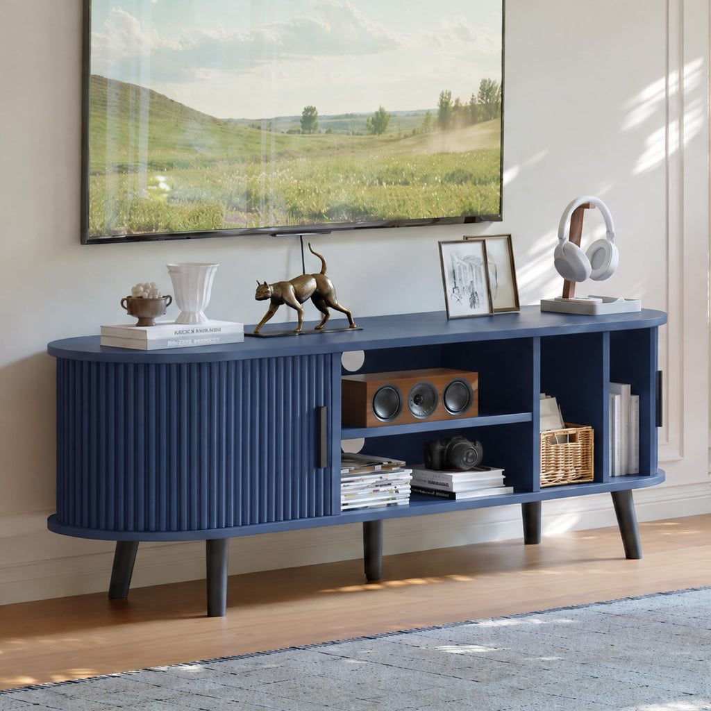54" Mid Century Modern TV Stand with Fluted Sliding Doors
