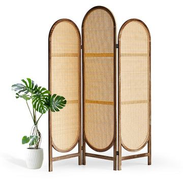 3 Panel Rattan Room Divider Screen, Boho Folding Privacy Screen
