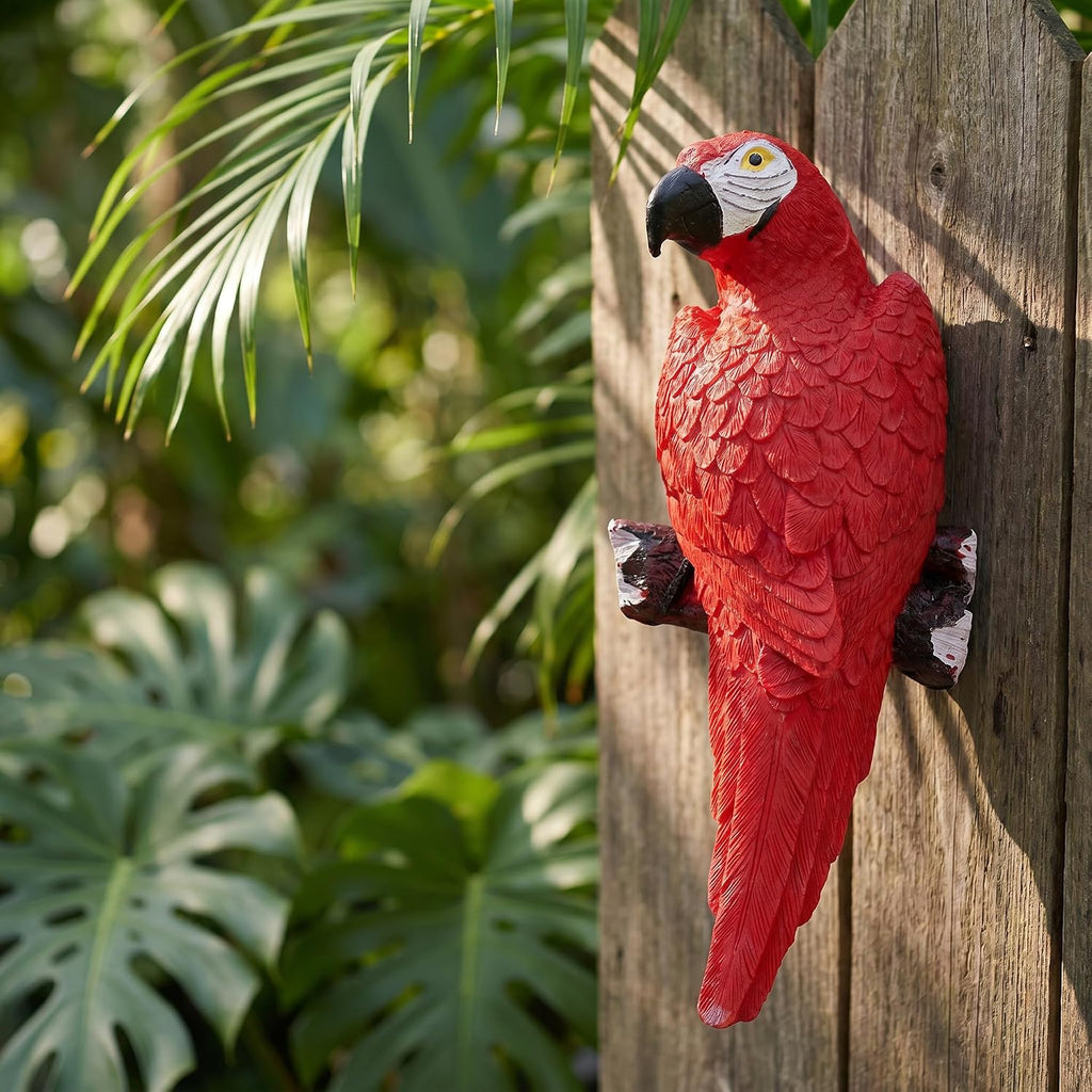 Outdoor Wall Decor Parrot Macaw Wall Sculpture Tropical Decor, Red