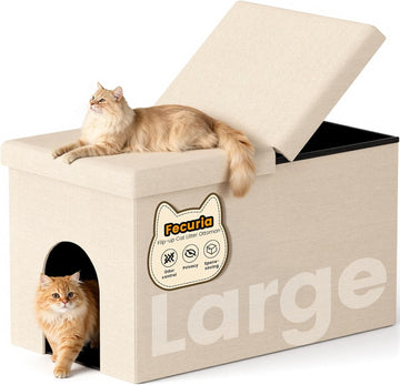 3-in-1 Cat Litter Box Enclosure Furniture, Beige