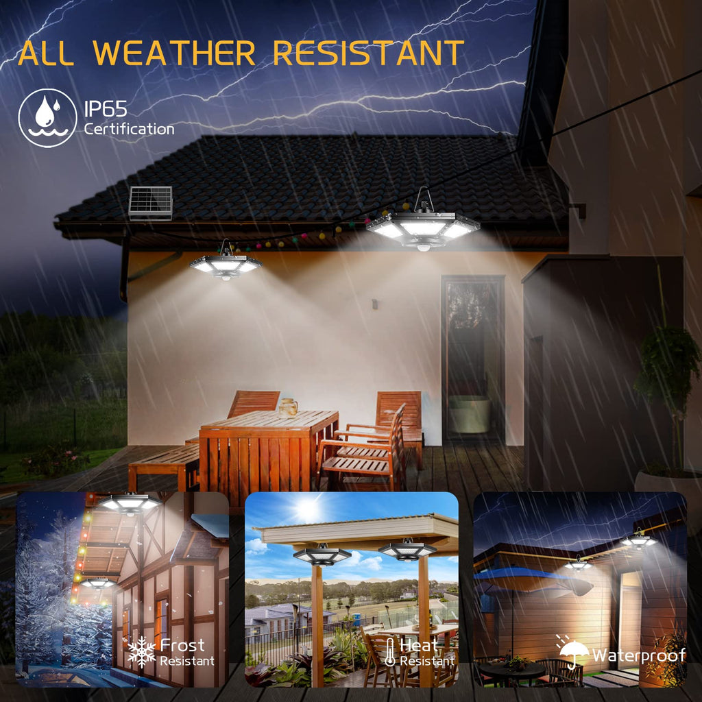 Solar Pendant Lights, Dual Head Solar Shed Lights with Motion Sensor for Outdoor, 180 LED Solar Indoor Lights with