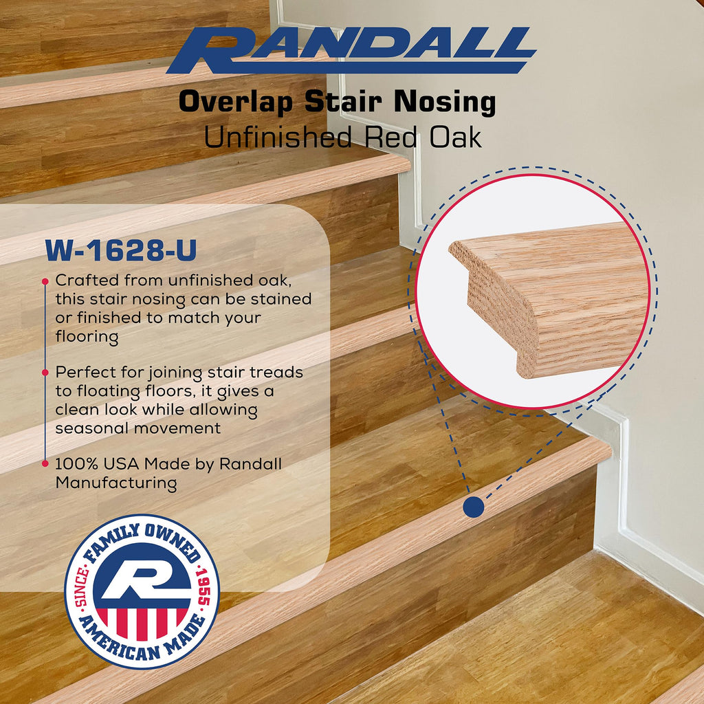 3/8" Overlap Stair Nosing Unfinished Red Oak (3 FT Long)