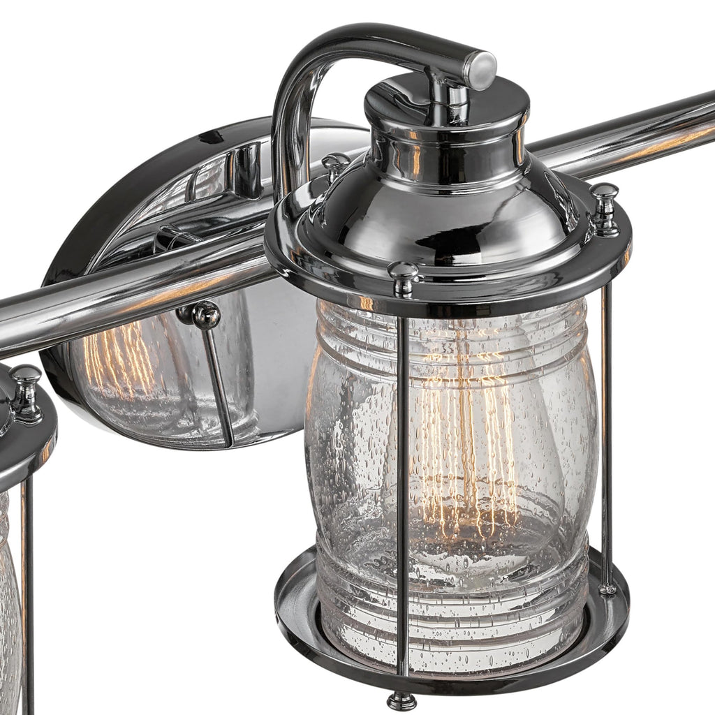 Bayfield 3-Light Vanity Light, Chrome, Ribbed Seeded Glass Shades, Bulb Not Included