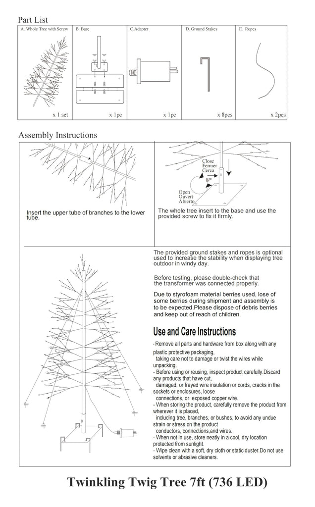 Birch Tree Light 7 Feet 736L LED Artificial Tree Christmas Decorations Lighted Tree Party Festival and Outdoor Use