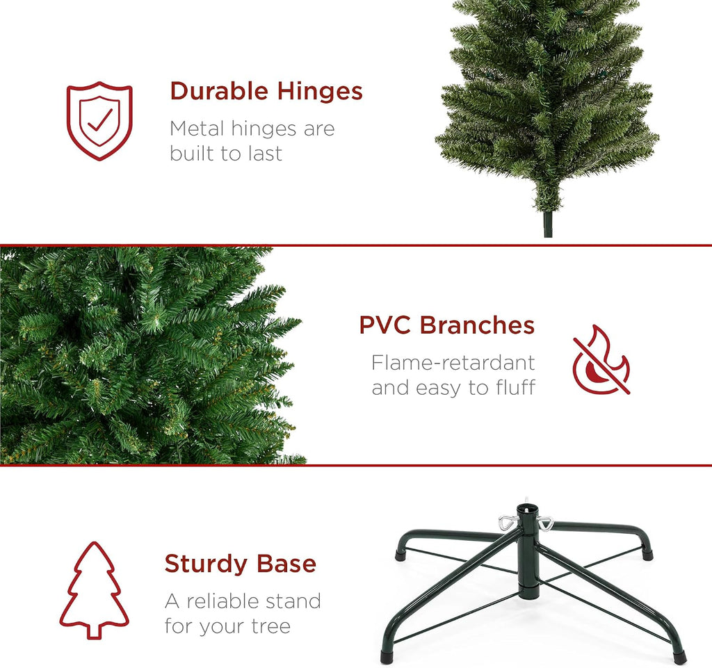 Unlit Pencil Christmas Tree, Premium Artificial Tree, Realistic Spruce Holiday Decor w/ 1,075 Branch Tips