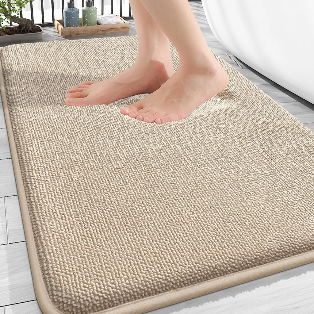 Thick Memory Foam Bathroom Rugs 30x20, Absorbent Bath Mat, Beige | Soft Quick Dry Bath Rugs, Non-Slip, Machine
