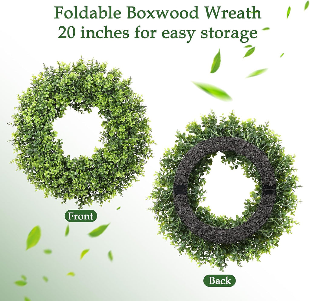 20IN Artificial Boxwood Wreaths for Front Door,Spring Summer All Season Wreath,Green Wreath Suitable