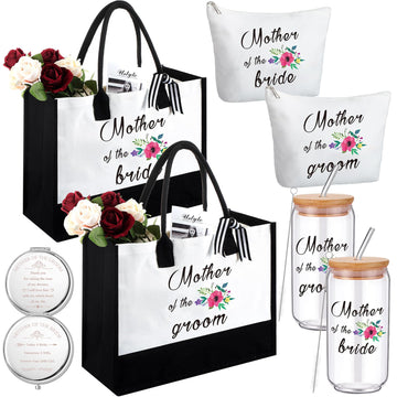 8 Pcs Mother of Bride Groom Gifts, Tote Bag Set for Wedding, Floral