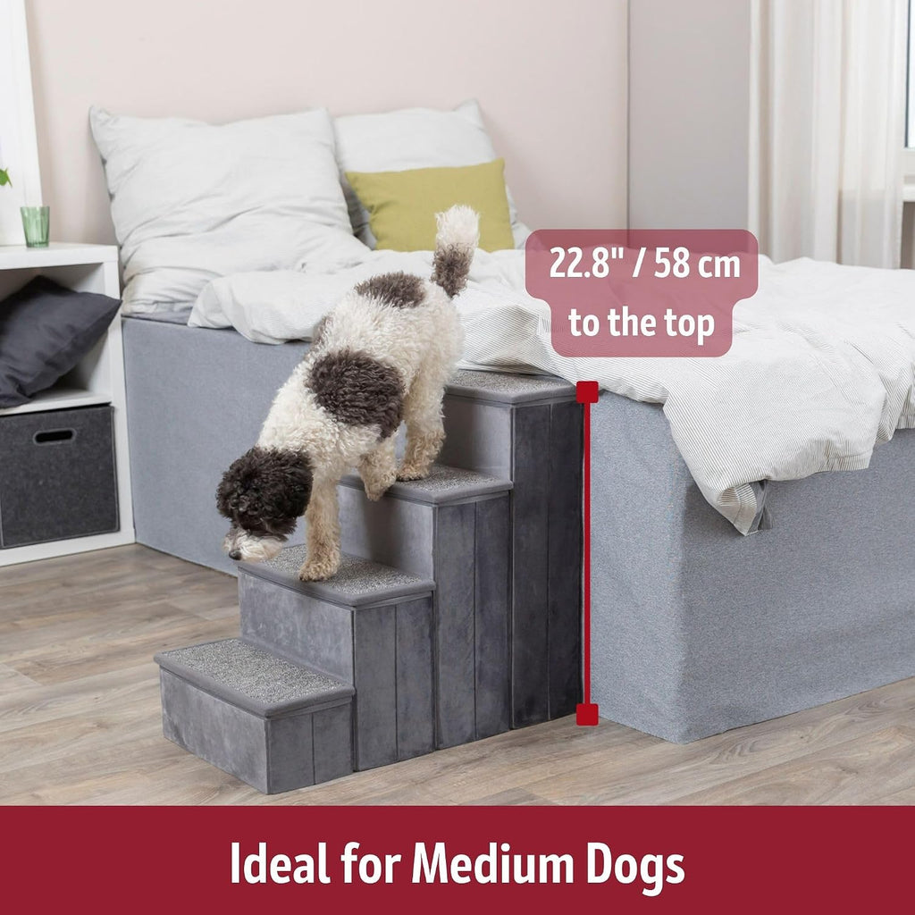 4-Step Velour Pet Stairs, Gray