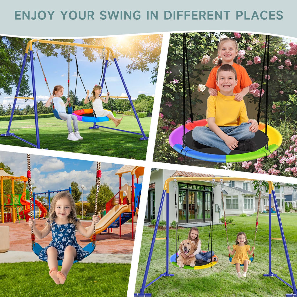 2 in 1 Swing Set for Backyard, Platform & Belt Swing, 440lbs(Blue)