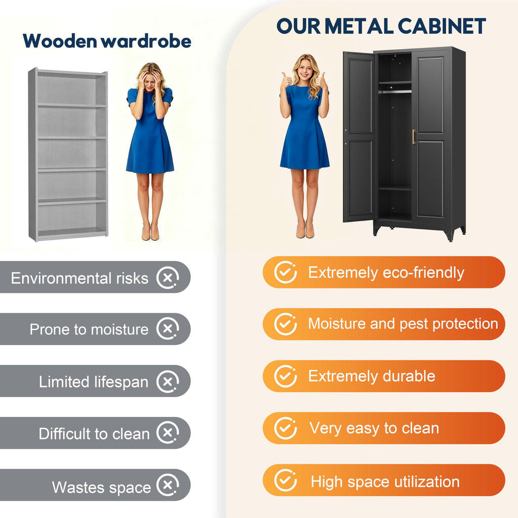 71'' Armoire Wardrobe Closet with Doors,Metal Wardrobe Cabinet