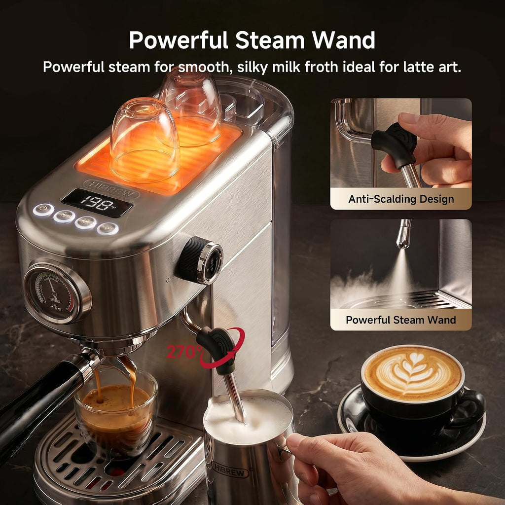 H10B Programmable Espresso Machine with LED Display & Pressure Gauge | 20 Bar Compact Stainless Steel Coffee Maker