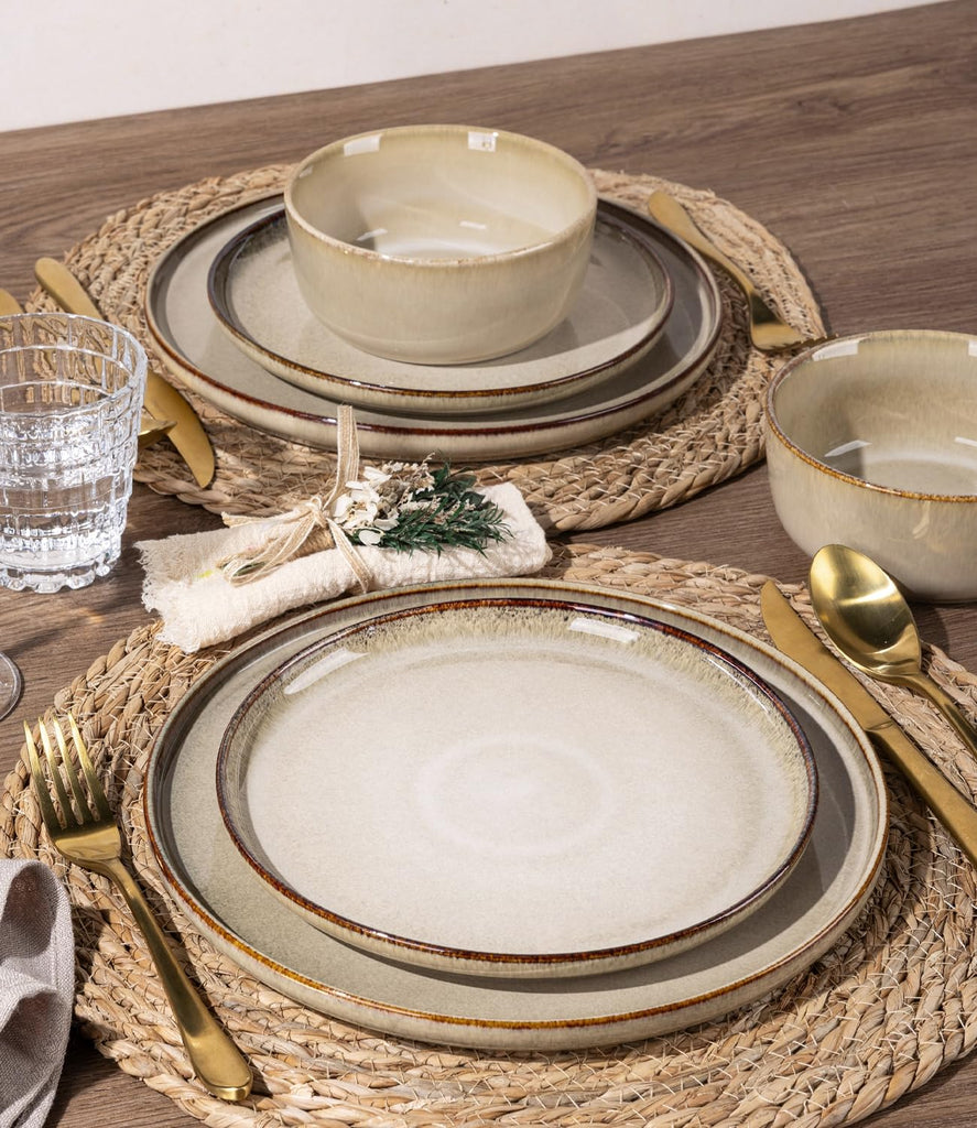 Dinnerware Sets for 6, 18 Pieces Ceramic Plates and Bowls Set