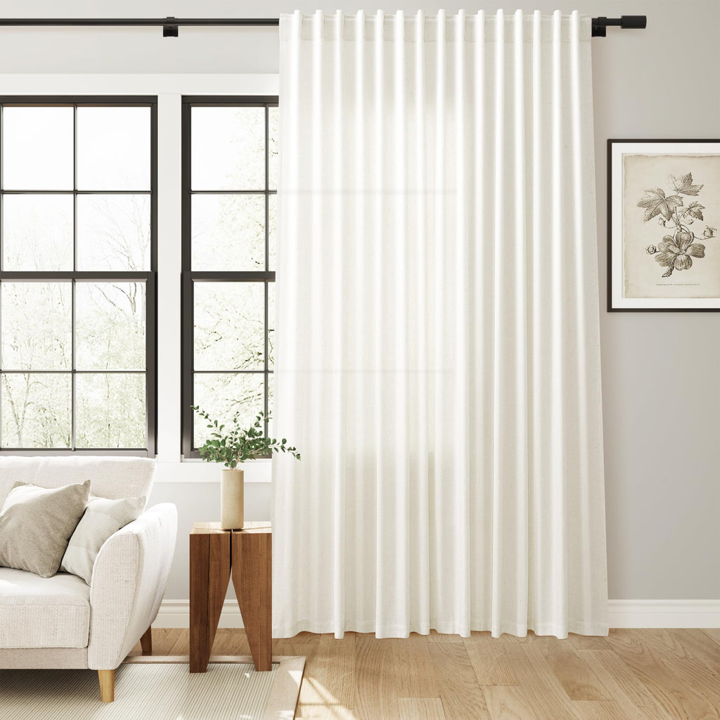 Linen Extra Wide Curtain 100 Inch Silding Glass Doors 1 Panel Natural Semi Sheer Light Flitering Curtains Back Tab