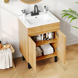 24-Inch Modern Bathroom Vanity with Undermount Ceramic Sink – Natural Brown Cabinet with Adjustable Legs, Soft-Close Double Doors & Drain