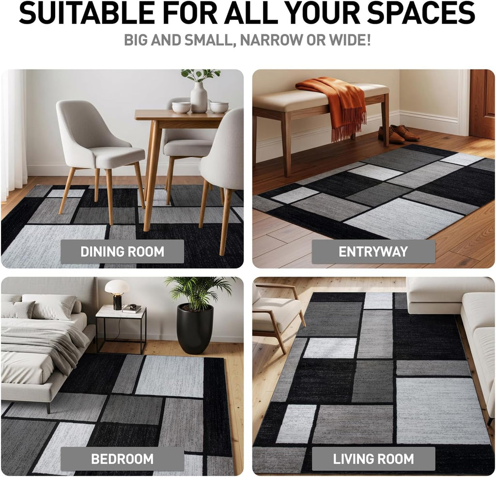 Modern Geometric Boxes Area Rug, Non Shedding Soft
