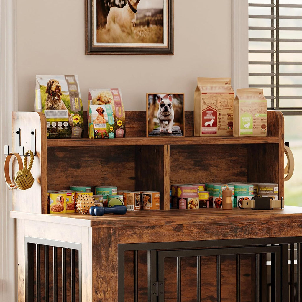 Small Dog Crate Furniture with Storage Hooks