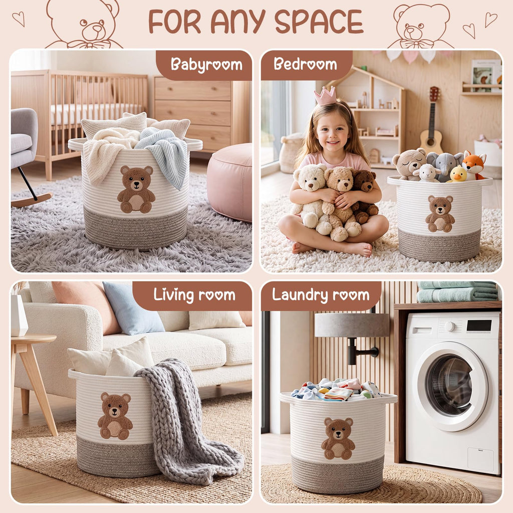 Teddy Bear Laundry Basket, Baby Toy Basket , 14"x14"