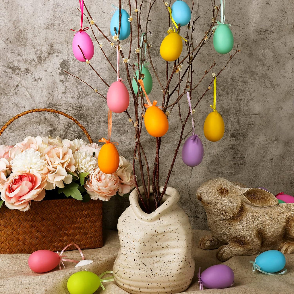 Easter Decorations Tree Ornaments - Hanging Egg Spring Ornaments for Small Tree, Matte Finish with Nice - Set of 24