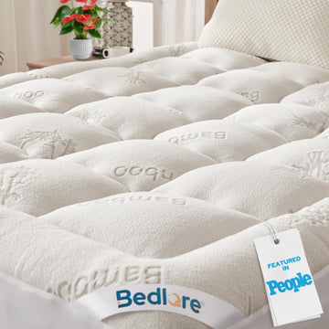 King Mattress Topper Viscose Bamboo, Thick Pillow Top Mattress Pad | Stretchable Pockets Fit 6"-18" Mattress, Soft