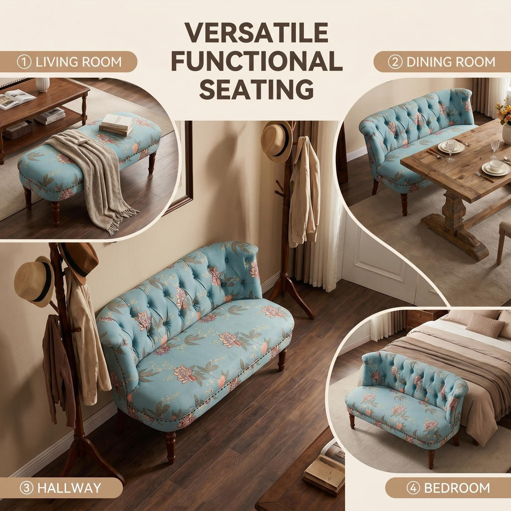 47.25" Vintage Velvet Settee Armless Loveseat with Tufted Back(Blue A)