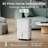 80 Pints 2025 Energy Star Dehumidifier for Spaces up to 5,000 Sq. Ft for Basement and Home