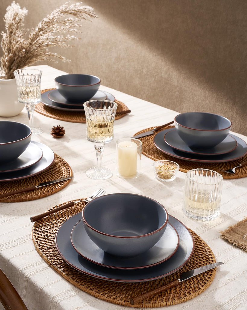 Venus Plates and Bowls Sets with Rim, Stoneware Dinnerware for 8