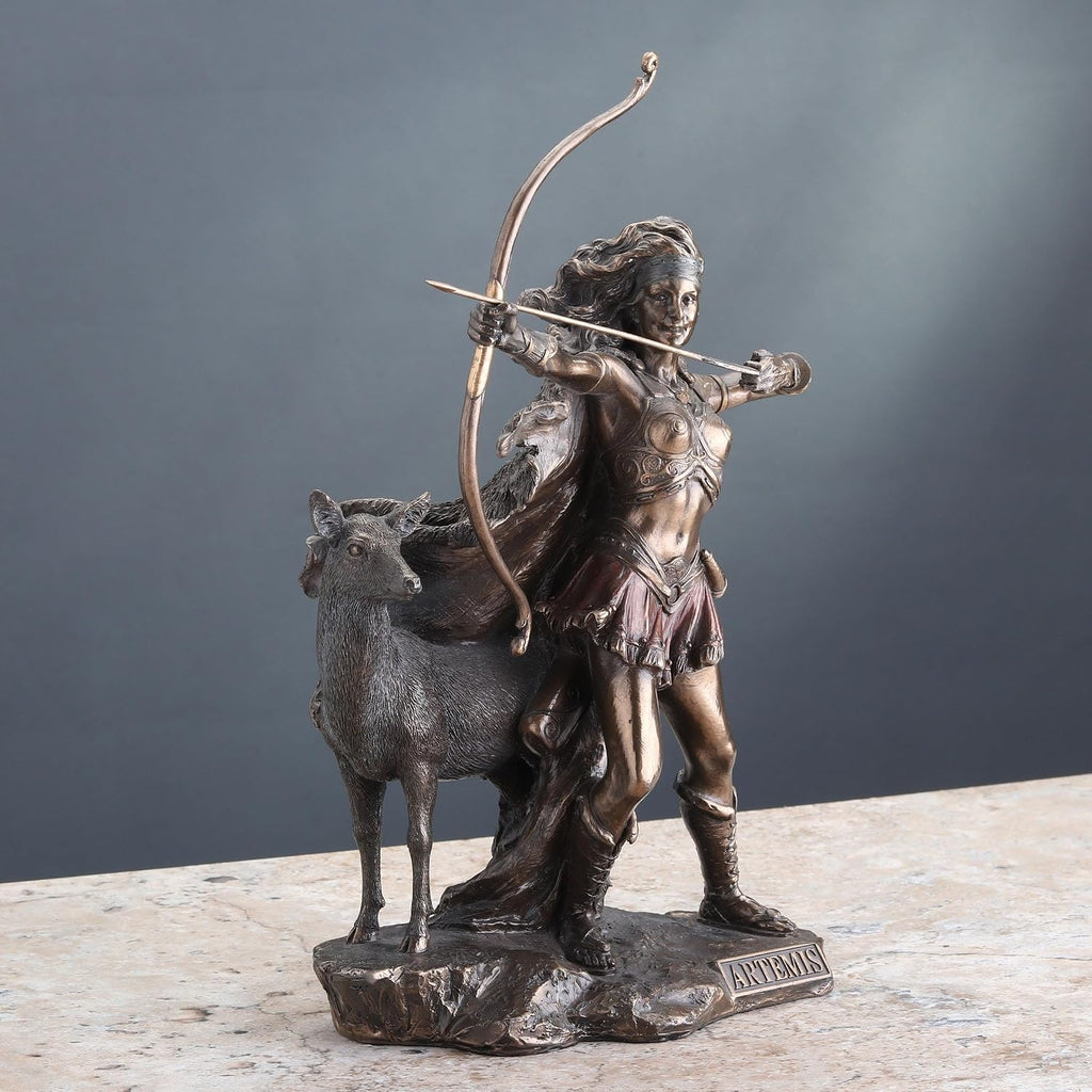 12 1/4 Inch Artemis Goddess of Hunt and Wilderness Cold Cast Resin Greek Statue Bronze Finish Sculpture | 11 3/4 In.