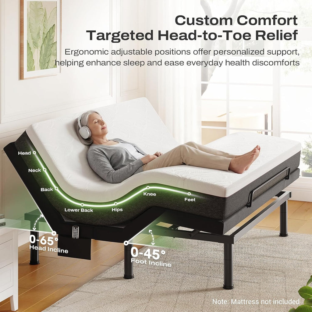 Queen Adjustable Bed Frame with Massage and Head & Foot Incline