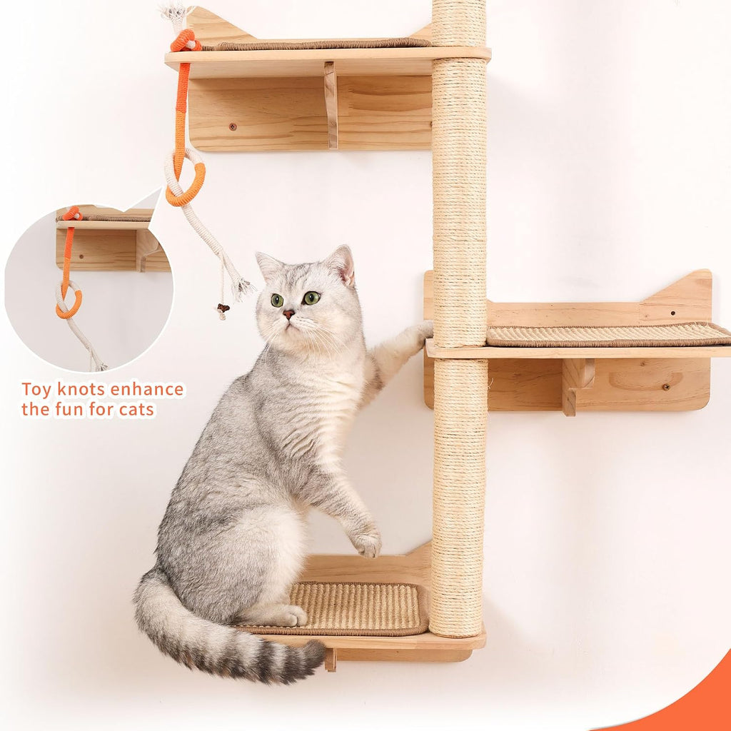 Wall Mounted Cat Tree, Cat Wall Shelves with Sisal Mats