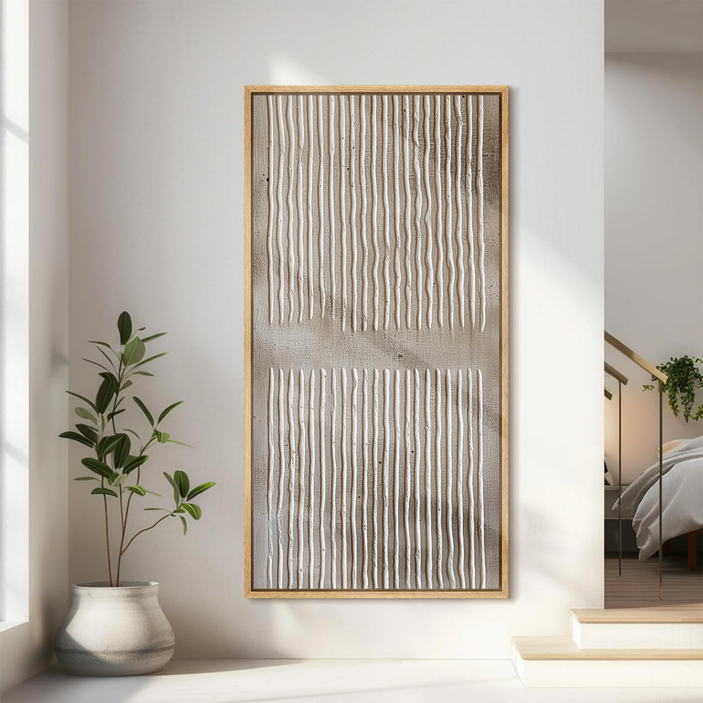 Extra Large Framed Canvas Abstract Vertical Line Pattern Illustrations Modern Art Calm Warm - 60"x30"