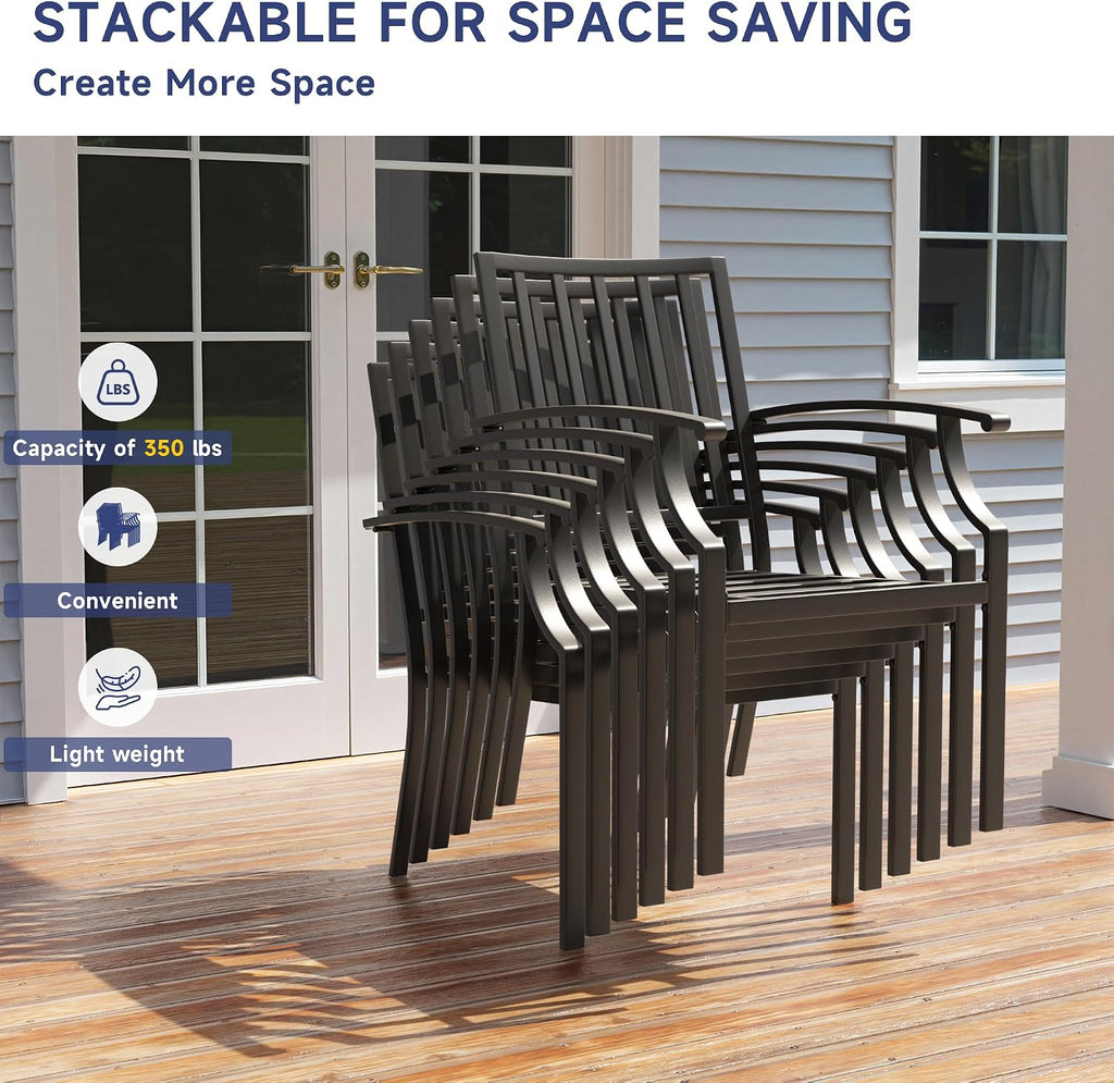 7 Piece Metal Outdoor Patio Furniture Set with 48" Round Fire Pit Table, Patio Conversation Sets 6 Fixed Chairs with