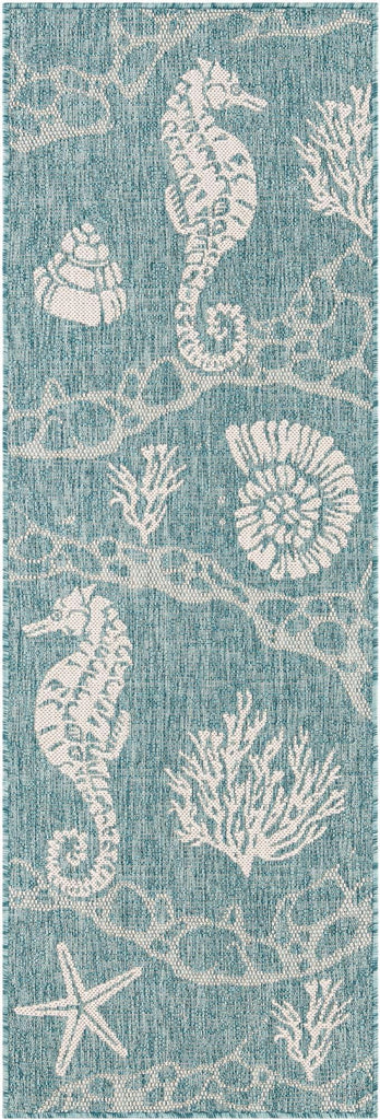 Outdoor Coastal Collection Rug - 6 Ft Runner Aqua Flatweave-Pile Rug Perfect s, Entryways
