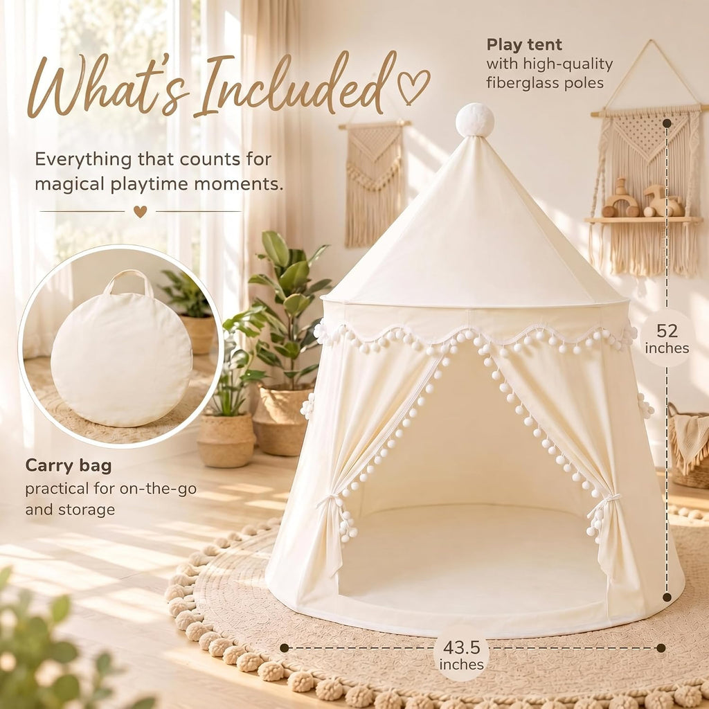 Kids Play Tents, Breathable Cotton & Hemp Playhouse Teepee Tent with Star Lights for Childrens and Toddlers,Suitable
