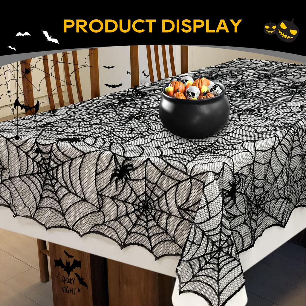 Black Lace Halloween Tablecloth - 60x104 Inch Rectangle Spider Web